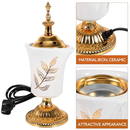 HOMSFOU Electric Incense Burner Ceramic Bakhoor Burner for Home Aromatherapy Yoga Spa Middle Eastern Style 2.76 Inch Compact Design with Us Plug