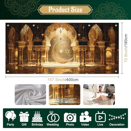 HOMETITUTE Ramadan Backdrop Eid Mubarak Ramadan Garage Door Banner 13x6ft Eid Mubarak Large Background Crescent Moon and Star Mosque Arch Design for Eid Celebration Outdoor Ramadan Decorations for Home