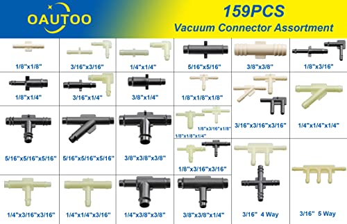 32 Size Automotive Vacuum Tubing Connector Vacuum Tee Connector Assortment Kit 1/8" 3/16" 1/4" 5/16" 3/8"