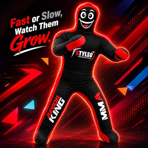 Unfilled Wrestling Dummy for Kids – Youth Grappling Dummy BJJ, MMA, Jiu Jitsu & Judo Training Partner – Durable Martial Arts Practice Buddy - color: Black, size: 3ft / 36"