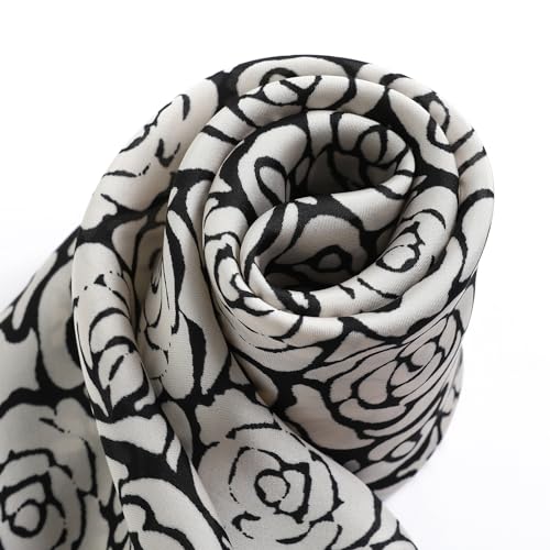 STARWHISPER 27" Square Head Scarf for Women Silk Feeling Satin Scarf Women Fashion Silk Scarf for Wrapping Hair - color: Rose World