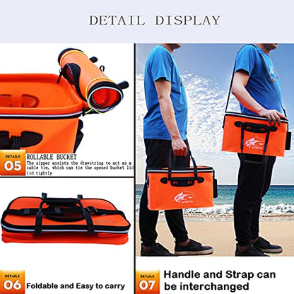 Grneric Fishing Bucket, 6Gallon/8Gallon/10Gallon Foldable Fish Bucket,Live Fish Container Multi-Functional Live Fish Bait Bucket,Outdoor Camping EVA Fishing Bag and Fish Protection Bucket - color: 23l/6gallon(orange)