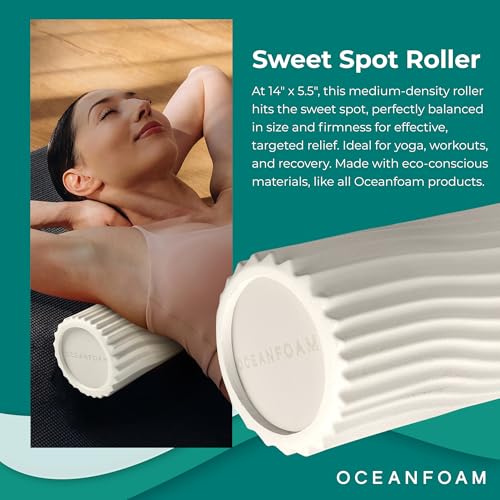 Oceanfoam Sweet Spot Medium Exercise Foam Roller 14"x5.5" – Medium Density Travel Foam Roller for Physical Therapy, Deep Tissue Massage, Yoga, Pilates, Classic Exclusive Wave Texture (Natural) - color: Natural