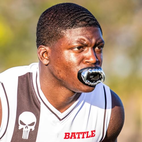 Battle Sports 3D Apex Predator Oxygen Football Mouthguard, Blue/Green | Maximum protection, Safe secure comfortable fit, Built-in airflow channels, Advanced composite material, No boiling required - color: Blue / Green