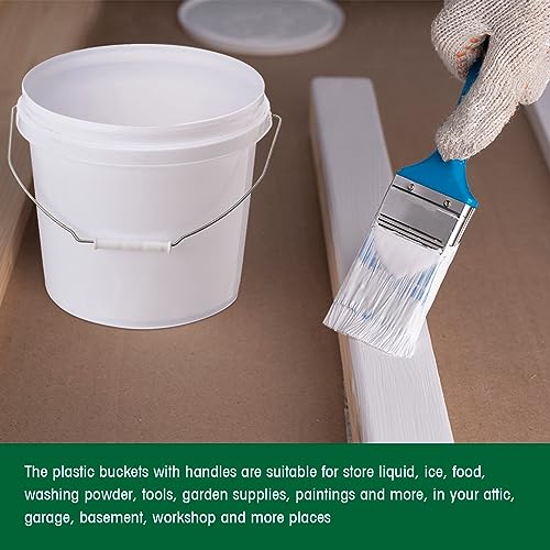 Tioncy 10 Pcs 2 Gallon Plastic Buckets with Lids and Handles,White | Storage Pails for Paint, Cleaning, Organizing, Durable Containers, Metal Handles, Plastic Material - color: White