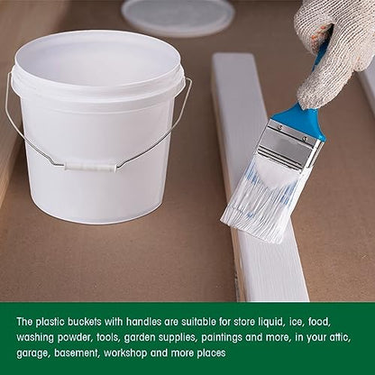 Tioncy 10 Pcs 2 Gallon Plastic Buckets with Lids and Handles,White | Storage Pails for Paint, Cleaning, Organizing, Durable Containers, Metal Handles, Plastic Material - color: White