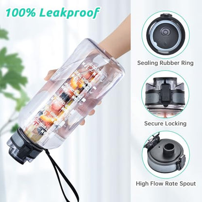 UTEBIT 52oz Fruit Infuser Water Bottle, with Time Marker & Straw & Chug Lid | BPA-Free & Leak- Proof Fruit Infusion Sports Bottle, Large Water Jug with Strap for Gym, Camping, Travel, Outdoor, Clear - style: 52OZ