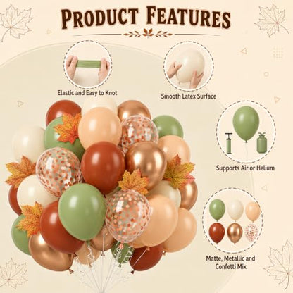Paready Fall Balloons, 60 Pcs Sage Green Brown for Thanksgiving Party - color: Green Brown