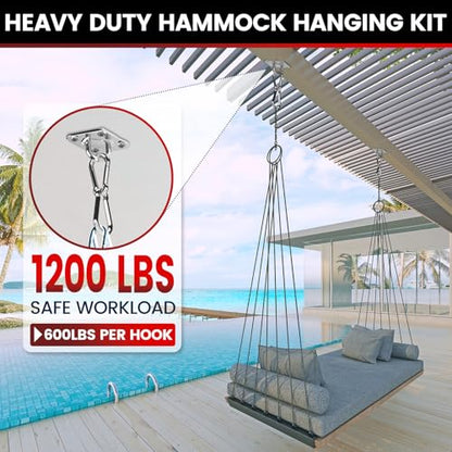 sprookber 304 Stainless Steel Pad Eye Snap Hooks, M8 Heavy Duty Ceiling Hook, 1200 lb Capacity Hammock Swing Hanging kit, Plant Hangers, Marine Hardware Staple Hook Loop with Screws, Set of 8 | Hanging Kit with Screws for Hammock Chair Swing, Yoga Gym Equ
