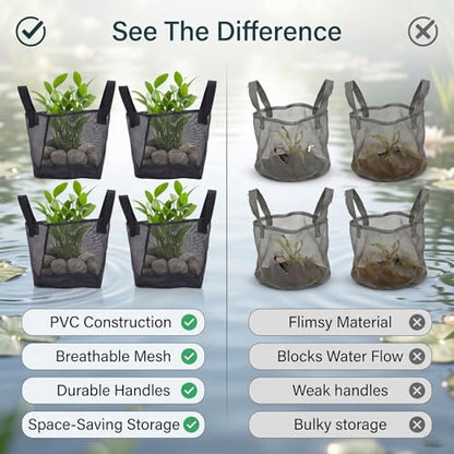 Fabater 4PCS Aquatic Plant Pots, Reusable PVC Pond Planting Bags with Sturdy Handles, Aquatic Plant Baskets, Grow Bags for Island Live Aquarium Flowers, Convenient to Storage (Square) - size: Square