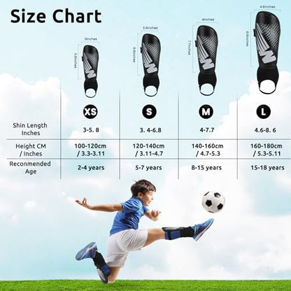 Shin Guards Soccer Youth Kids - Shin Guard for Toddler Boys Girls Teenagers 2-18 Years Old with Ankle Sleeves Protection - Football Shin Pads Equipment with Adjustable Strap - color: Black, size: Medium
