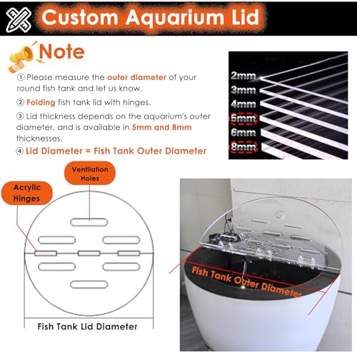 Customizable Round Acrylic Fish Tank Cover, Anti-Jumping Flip-Top Lid with Vent Port, Ideal Cat-Proof Design for Aquariums, Prevents Fish from Jumping - size: 70cm/28in