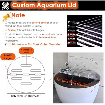 Customizable Round Acrylic Fish Tank Cover, Anti-Jumping Flip-Top Lid with Vent Port, Ideal Cat-Proof Design for Aquariums, Prevents Fish from Jumping - size: 70cm/28in