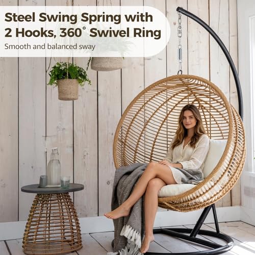 Steel Swing Spring for Hanging Chairs with 2 Hooks and 360° Swivel Ring, 1.4 x 6 in Galvanized Suspension Kit, Punching Bag Mount for Hammocks, Garden Swings, Gym Use, Silver