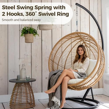 Steel Swing Spring for Hanging Chairs with 2 Hooks and 360° Swivel Ring, 1.4 x 6 in Galvanized Suspension Kit, Punching Bag Mount for Hammocks, Garden Swings, Gym Use, Silver