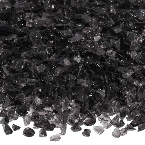 QYGL Crushed Glass for Resin Art, DIY Crafts, 0.9LB Black 3-6mm | Broken Glass Pieces for Vase Fillers, Tabletop Fire Pit, and Aquarium Rocks and Home Decor - color: Black