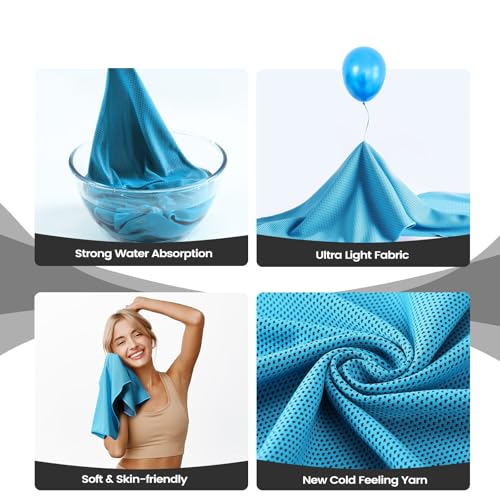 Clothirily 4 Pack Cooling Towels, 40x12 Breathable Gym Towel for Neck Face | 4 Pack Set, Instant Cooling Effect, Breathable Microfiber, For Gym Yoga Camping Running, Quick-Dry&Reusable, Fits Neck&Face - color: Rose Red/Blue/Light Blue/Dark Grey