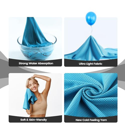 Clothirily 4 Pack Cooling Towels, 40x12 Breathable Gym Towel for Neck Face | 4 Pack Set, Instant Cooling Effect, Breathable Microfiber, For Gym Yoga Camping Running, Quick-Dry&Reusable, Fits Neck&Face - color: Rose Red/Blue/Light Blue/Dark Grey