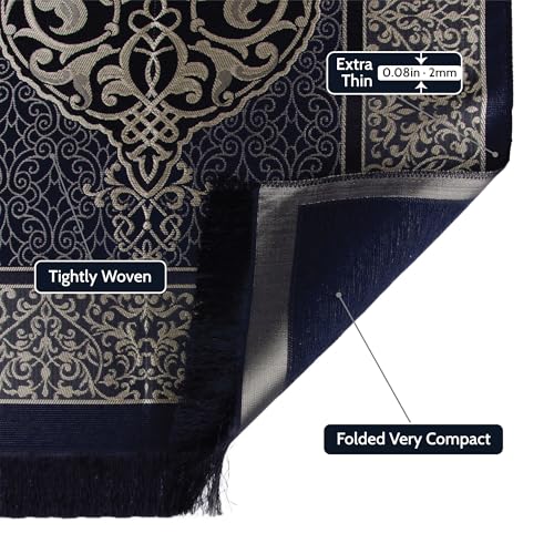 Islamic Prayer Gift Set for Men – Velvet Prayer Mat, Tasbih Beads, Yaseen Book – Muslim Prayer Essentials – Ramadan Eid Gift - color: Dark Blue