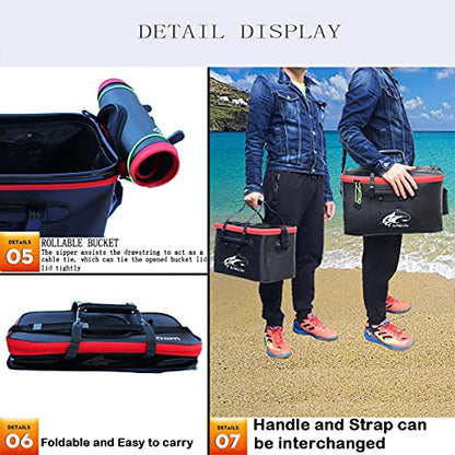 Grneric Fishing Bucket, 6Gallon/8Gallon/10Gallon Foldable Fish Bucket,Live Fish Container Multi-Functional Live Fish Bait Bucket,Outdoor Camping EVA Fishing Bag and Fish Protection Bucket - color: 38l/10gallon(black)