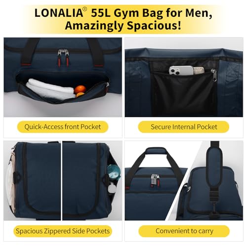 55L Large Sports Duffle Bag for Men, 22 inch, Navy Blue | Heavy Duty, Gym Duffel Bag, Multi Pockets, Spacious - color: Navy Blue