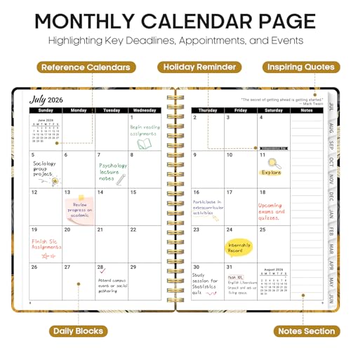 Planner 2026–2027, Academic Monthly Weekly Spiral Calendar, July 2026 – June 2027, Hardcover Agenda Notebook with Tabs, 6.3" x 8.5", Perfect for Students, Teachers, School & Daily Planning - Nocturne Sunflowers - color: G-Nocturne Sunflowers, size: (6.3"x