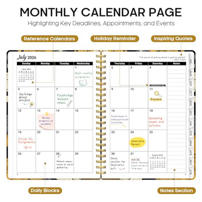 Planner 2026–2027, Academic Monthly Weekly Spiral Calendar, July 2026 – June 2027, Hardcover Agenda Notebook with Tabs, 6.3" x 8.5", Perfect for Students, Teachers, School & Daily Planning - Nocturne Sunflowers - color: G-Nocturne Sunflowers, size: (6.3"x
