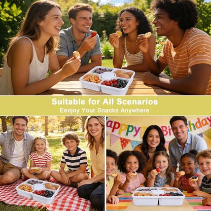Large Snackle Box Container with Dip Container, 5 Compartments Snack Container with Lid and Handle, Veggie Fruit Divided Serving Tray for Party, Picnic, Dishwasher Safe, BPA-Free - color: White