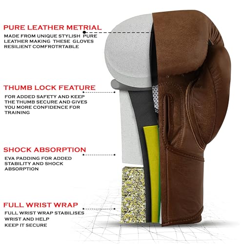 Premium Boxing Gloves, Cowhide Leather, for Professional Training and Sparring MMA Kickboxing Gloves - color: Brown, size: 16 oz