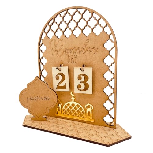 Ramadan Advent Calendar Eid Mubarak Wooden Countdown Calendars Tracker Date Gift for Arabic Muslim Islamic Holiday Table Home Decorations Ramadan Calendars(C) - color: C-Style