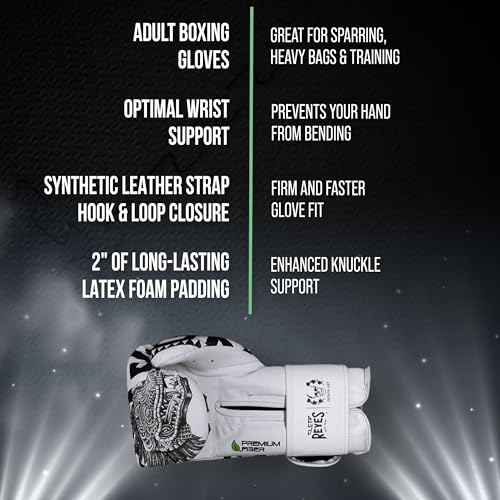CLETO REYES Training Boxing Gloves for Men and Women with Hook and Loop Closure, Premium Synthetic Leather, MMA, Kickboxing, Muay Thai - color: Aztec Calendar White