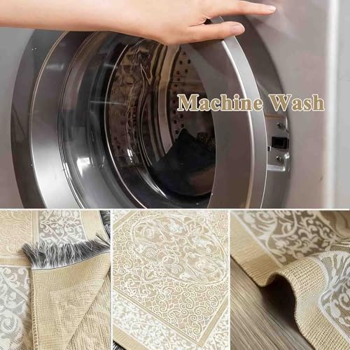Portable Muslim Prayer Rug and Beads with Gift Box, Soft Islamic Prayer Mat,Travel Praying Mat for Men and Women, Prayer matt Islam Gifts Set, Sajadah/Janamaz/Seccade/سجادة صلاةx (Beige) - color: Beige