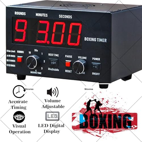 Professional Gym Timer Boxing Interval Timer, with Adjustable Buzzer Alarm, Boxing Round Timer for Muay Thai, MMA, Kickboxing, 30S-10min Training and 0/30/60S Rest Time Red - color: Red