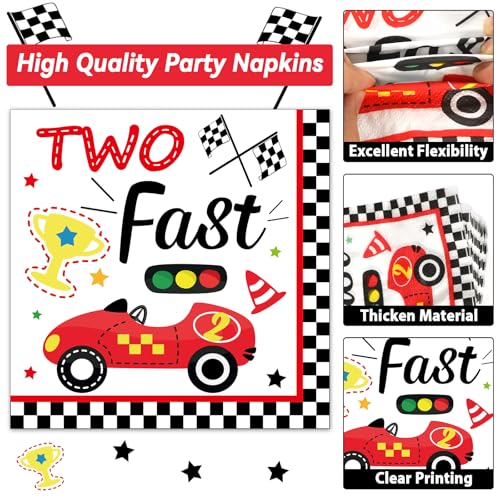 48Pcs Two Fast Plates and Napkins Two Years Old Birthday Party Decorations set Race Car 2nd Party Supplies Racing 2 fast Birthday Racing Sports Themed Disposable Tableware for Kids Boys Serves 24 - style: Race Car