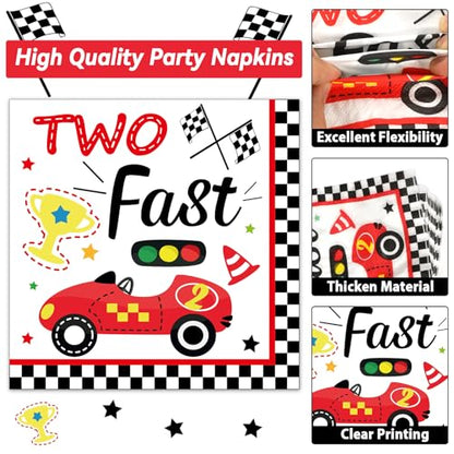 48Pcs Two Fast Plates and Napkins Two Years Old Birthday Party Decorations set Race Car 2nd Party Supplies Racing 2 fast Birthday Racing Sports Themed Disposable Tableware for Kids Boys Serves 24 - style: Race Car