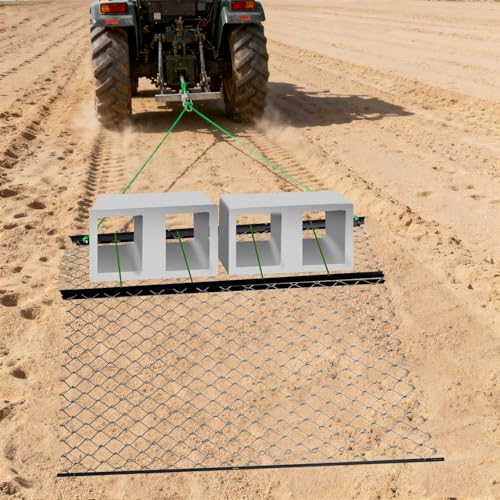 Drag Harrow Net 4 x 5 FT for ATV/UTV/Tractor, Heavy Duty Chain Harrow with Wire Rope for Weight Securing, Lawn Tractor Attachment for Gravel Driveway, Farm Soil Leveling & Ground Grading