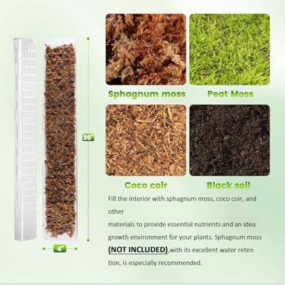 EOX 2 Pcs 36 Inch Plastic Moss Pole for Monstera, Large D Shaped Poles for Climbing Plants Work with Sphagnum Moss, 70 Inch Plant Stake Set of 2, Garden Ties - size: 2 PACK-36Inch