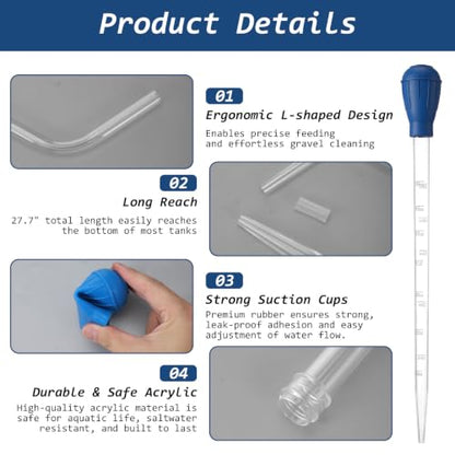 Extra Long Turkey Baster for Aquarium - 27.7In 50ml | Large Turkey Baster Syringe Fish Tank Siphon Water Changer Siphon for Fish Tank Cleaning Aquarium Waste Remover Tools (Blue)