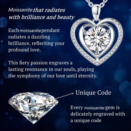Heart Pendant Gold Necklace for Women Moissanite Lab-Created Gem I Love You Wedding Anniversary Birthday Christmas Valentine Engagements Mothers Day Jewelry for Wife Her Girlfriend Mom Daughter - color: Silver Heart-3CT