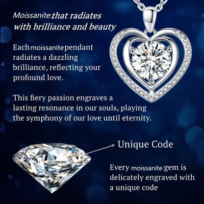 Heart Pendant Gold Necklace for Women Moissanite Lab-Created Gem I Love You Wedding Anniversary Birthday Christmas Valentine Engagements Mothers Day Jewelry for Wife Her Girlfriend Mom Daughter - color: Silver Heart-2CT