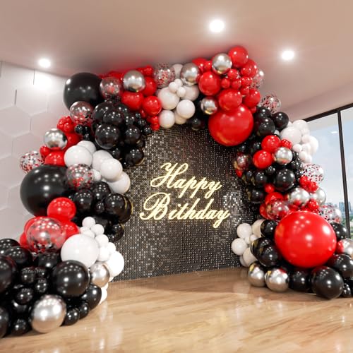 Red Black and White Balloon Arch Kit, ADOINBY 140Pcs Red and Black White Silver Garland kit, 18 12 10 5 Inch Different Size Balloons for Birthday Party Anniversary Racing Car New Year Prom Decorations - color: Red and Black White Silver