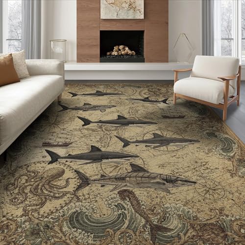 8'x10' Washable Traditional Wave Large Rug, Beige Non-Shedding Pet Friendly Carpet for King Size Bedroom, Master Suite, Under Bed, Foldable Easy Care Mat | Ref:2068056 - color: Beige/Pattern 21, size: 8' x 10' (Rectangular)