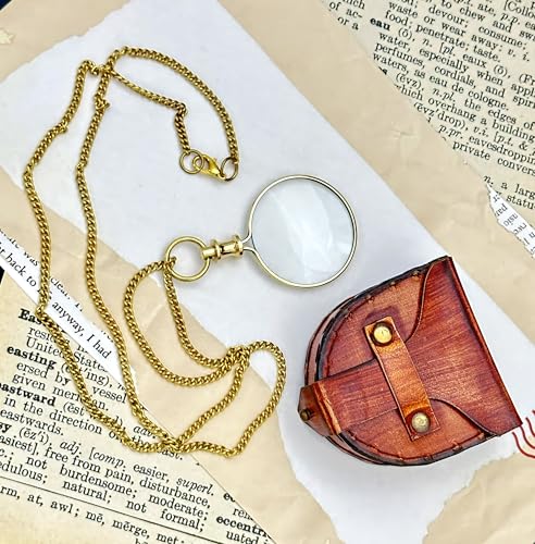 Monocle Pocket Monocle Brass Magnifying Glass Vintage magnifiers Retro Steampunk Magnifier with Leather Box Loupe Magnifier Reading Art Craft Gift Collectible Keepsake Stock Filler (Brass Gold) - color: Brass Gold