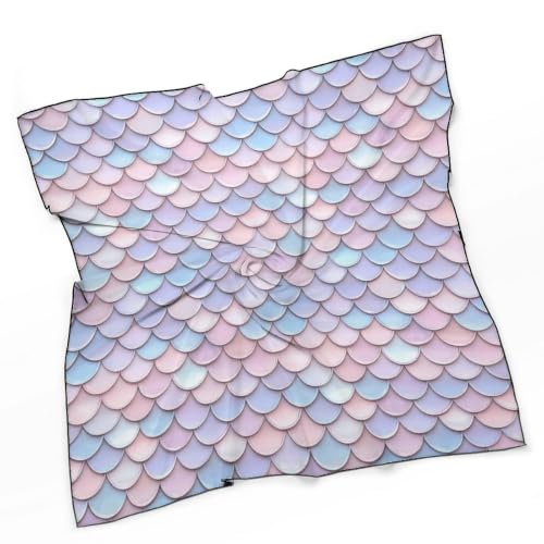 Women’s Square Scarf 27"x27", Lightweight Chiffon Satin Feel Fashion Scarf for Neck Hair Band Head Wrap Bag Accessory - color: Pastel Fish Scale