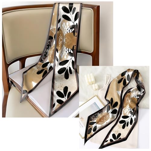 Head Hair Scarf Neck Silk Feeling Scarves Long Thin Satin Fashion Handbag Cute Decoration Women Girls 59 * 6.7'' - color: O-12-leaf