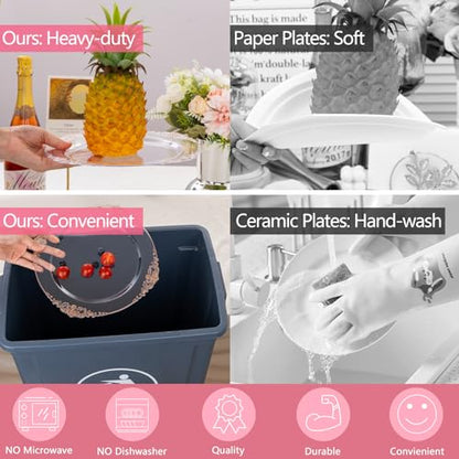 Hioasis 175pcs Clear Rose Gold Plastic Plates - Elegant Disposable Dinnerware Set Suitable for 25 Guests Include 10.25" Dinner & 7.5" Dessert Plates, Cutlery, Napkins, Cups for Party - color: Clear and Rose Gold