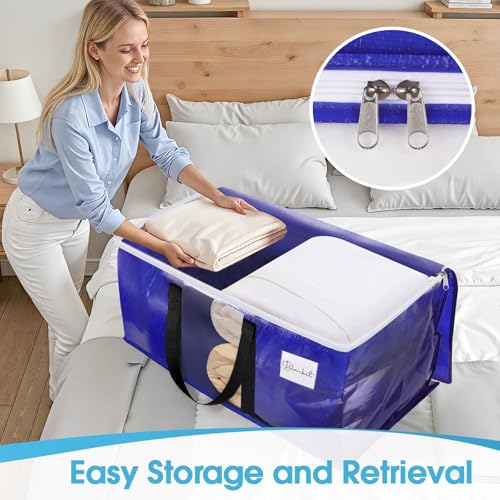 BlissTotes 6 Pack Moving Bags with Clear Window, Storage Bags with Strong Carrying Handles & Zippers,Large Packing Bags for Saving Space, Alternative to Moving Boxes(Blue,33 Gallon)