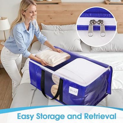 BlissTotes 6 Pack Moving Bags with Clear Window, Storage Bags with Strong Carrying Handles & Zippers,Large Packing Bags for Saving Space, Alternative to Moving Boxes(Blue,33 Gallon)