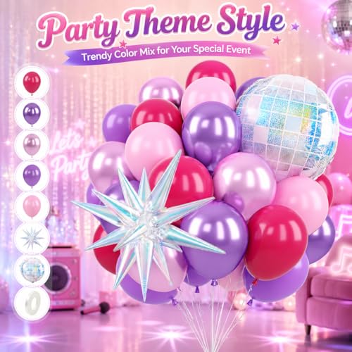K-Pop Music Balloons, Pink Purple Balloon Iridescent Disco Foil Balloons - color: Purple and Pink, size: 30PC