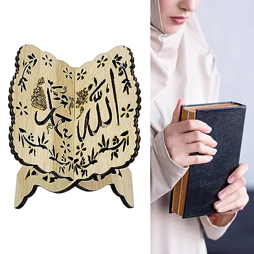 Folding Wooden Book Stand,Exquisite Engraving Muslim Book Holder,Islam Eid Quran Bible Carved Book Stand for Home Office,Religious Gift(2#) - color: 2#